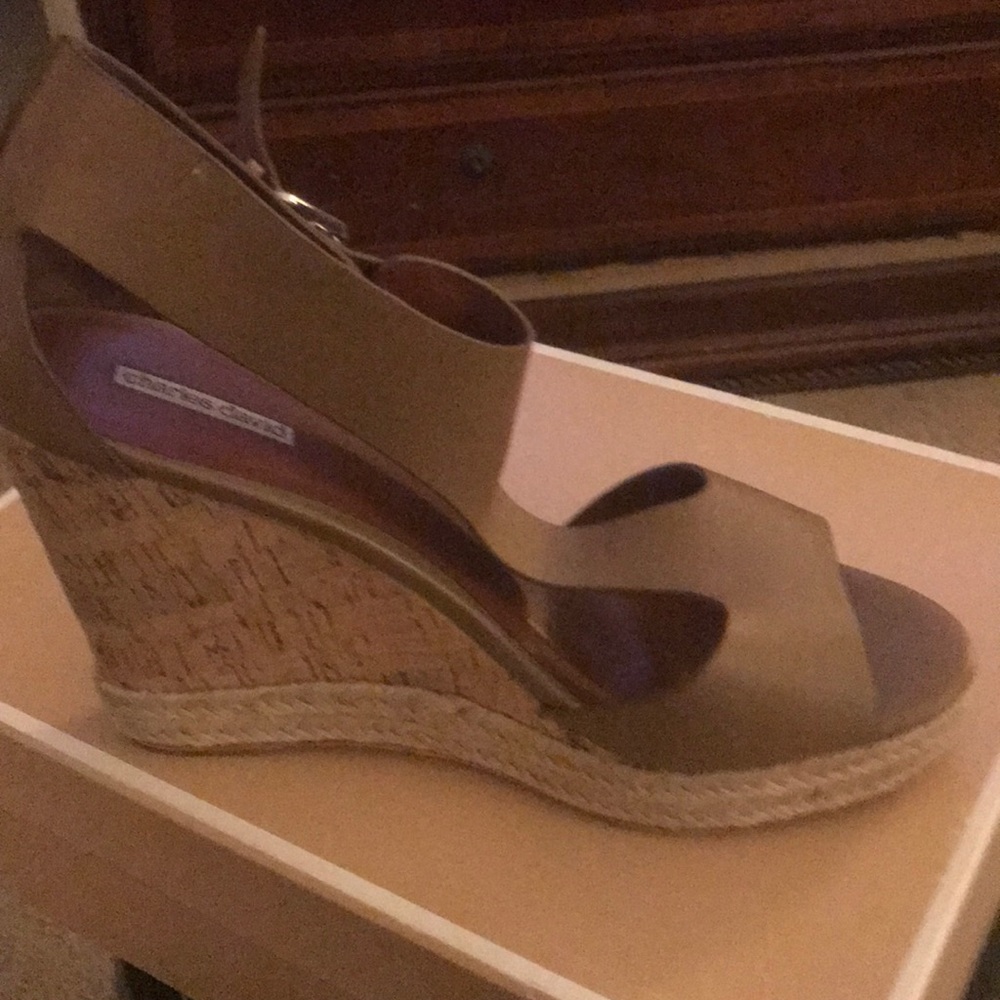 T strap wedge sandals